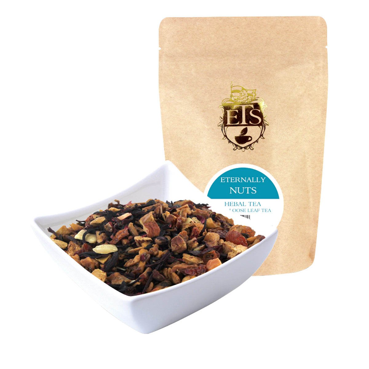 Eternally Nuts Herbal Tea Pouches - 16oz | Loose Leaf Fruit and Nut Infusion | Almond Hazelnut and Hibiscus Blend | Naturally Caffeine-Free Herbal Tisane | Fruity Nutty Tea Flavor