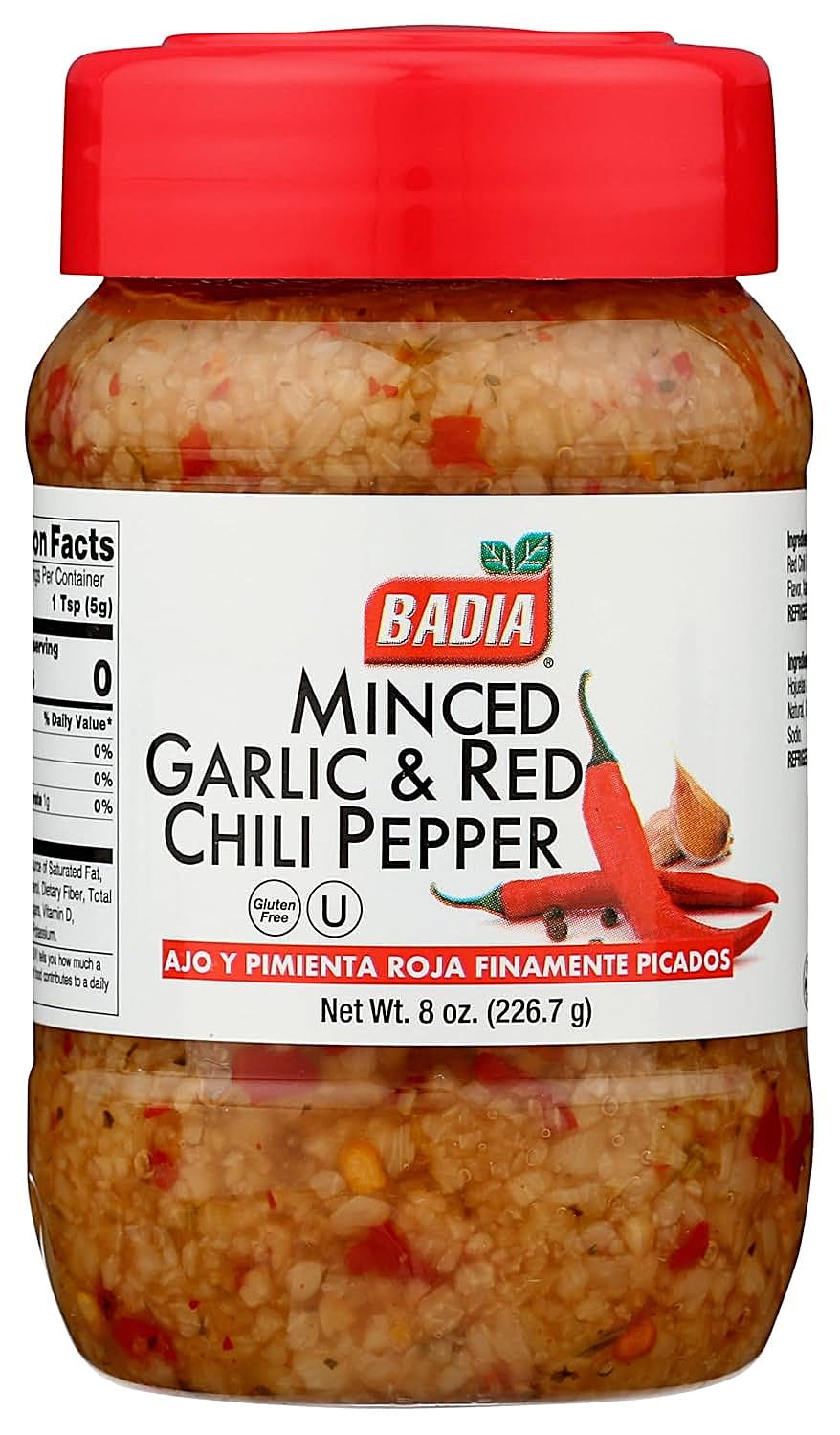 Badia Minced Garlic & Red Chili Pepper 8oz - Spicy Garlic Chili Flakes Blend for Pasta, Stir-Fries & More