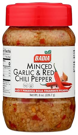 Badia Minced Garlic & Red Chili Pepper 8 oz Spicy Savory Blend with Garlic and Crushed Red Pepper Flakes