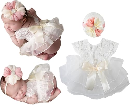 Miniatura 2 de Zeroest Traje de sesión de fotos para niña recién nacida, accesorios de fotografía para bebé, mameluco de encaje, trajes de imagen para recién