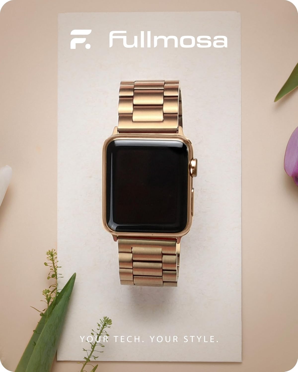 Fullmosa Cinturino per Apple Watch 10 42mm, Cinturino in Acciaio Inossidabile Compatibile con Apple Watch 42mm Serie 11 10, Cinturini di Ricambio per Uomo e Donna, Rosa Oro