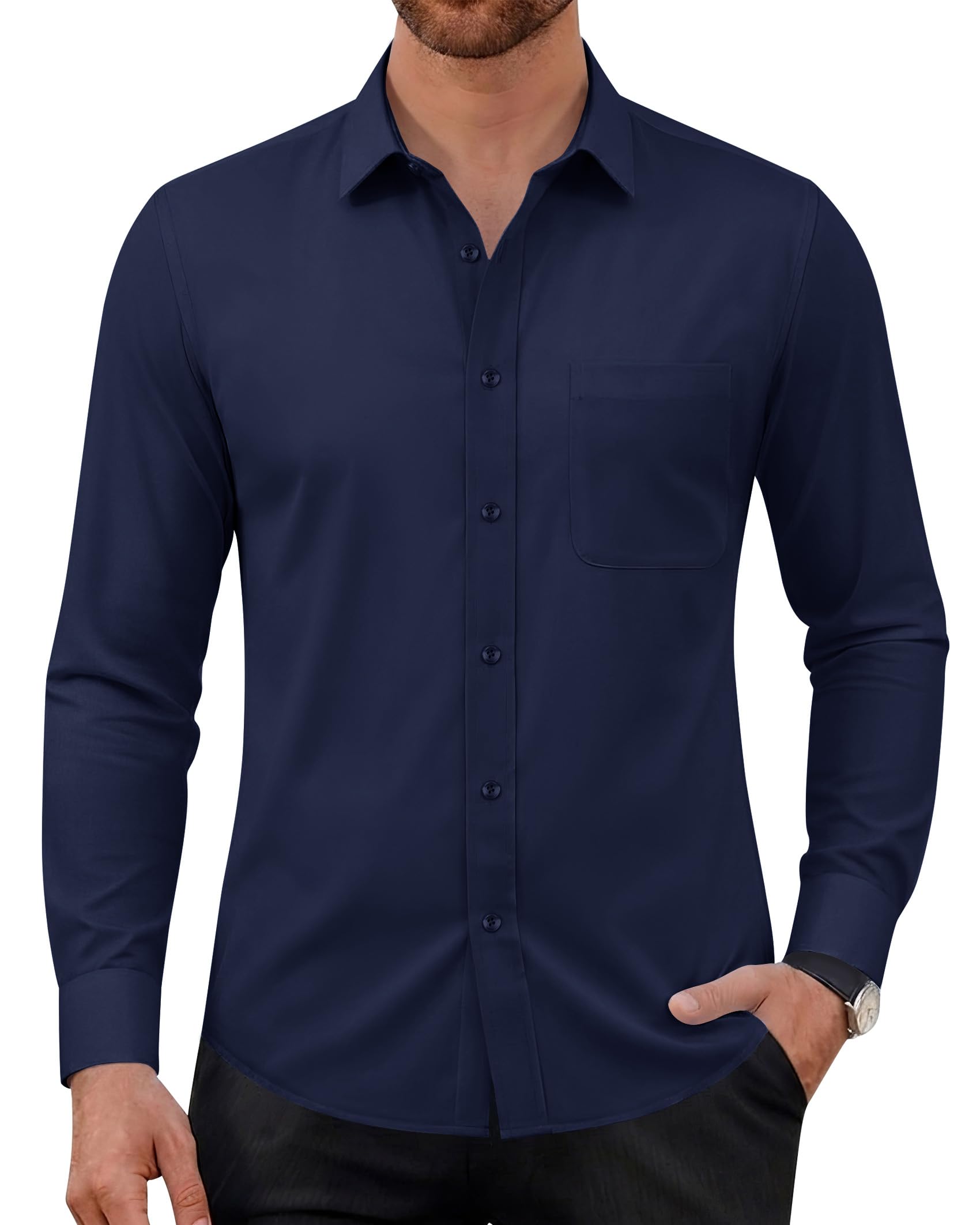 Alimens & Gentle Hemd Herren LangarmStretch Businesshemd Unifarben Freizeit Männer Hemden Bügelfrei Knitterfrei Hochzeitshemd mit Tasche