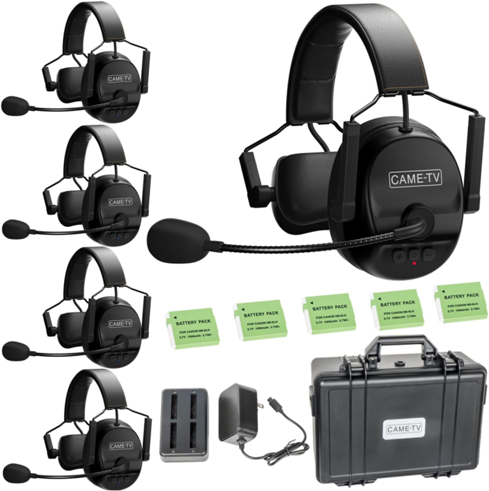 cametv Kuminik8 1.9GHz Wireless Intercom Headset System Noise Cancellation Zero Latency Full Duplex 5 Person Team Communication with Hardcase for Church Boating TV Film Production Drone