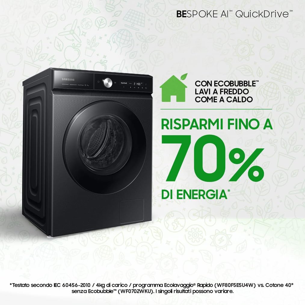 Samsung Lavatrice BESPOKE AI QuickDrive WW11BB944DGBS3 Libera installazione, 11 Kg, Classe A, Wifi, Vapore, Carica Frontale (Ricondizionato)