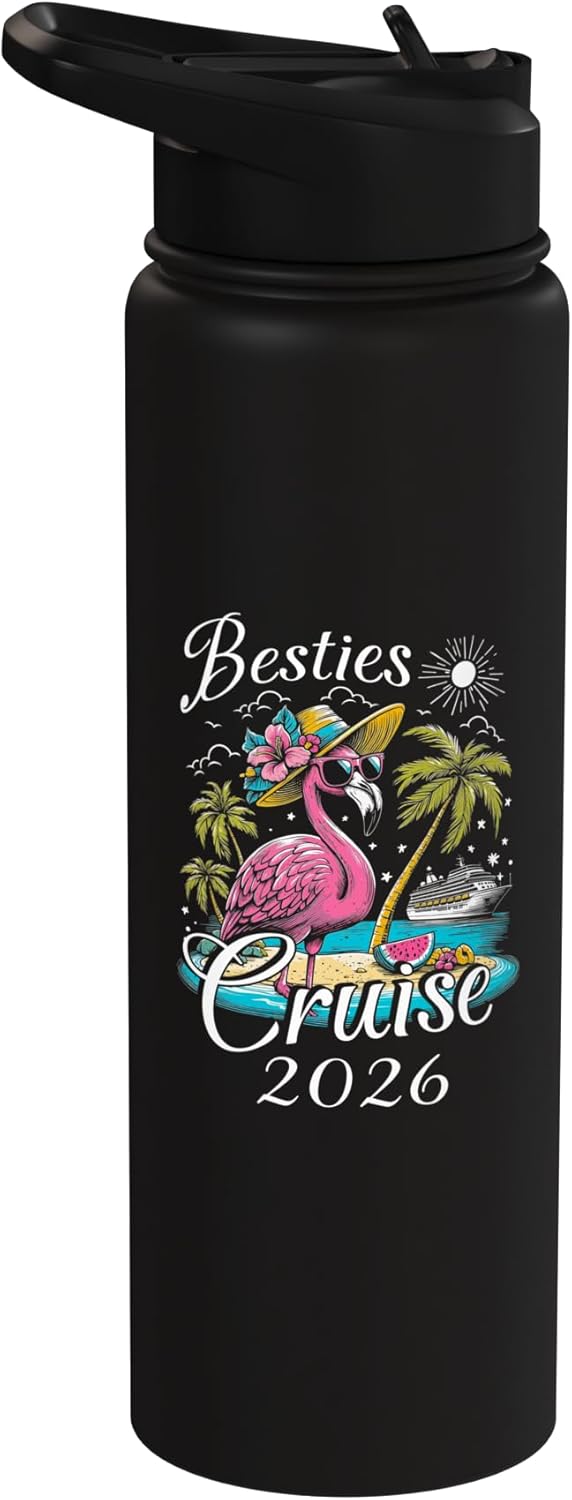 Besties Cruise 2026 Flamingo Besties Cruising Girls Trip Stainless Steel Insulated Water Bottle