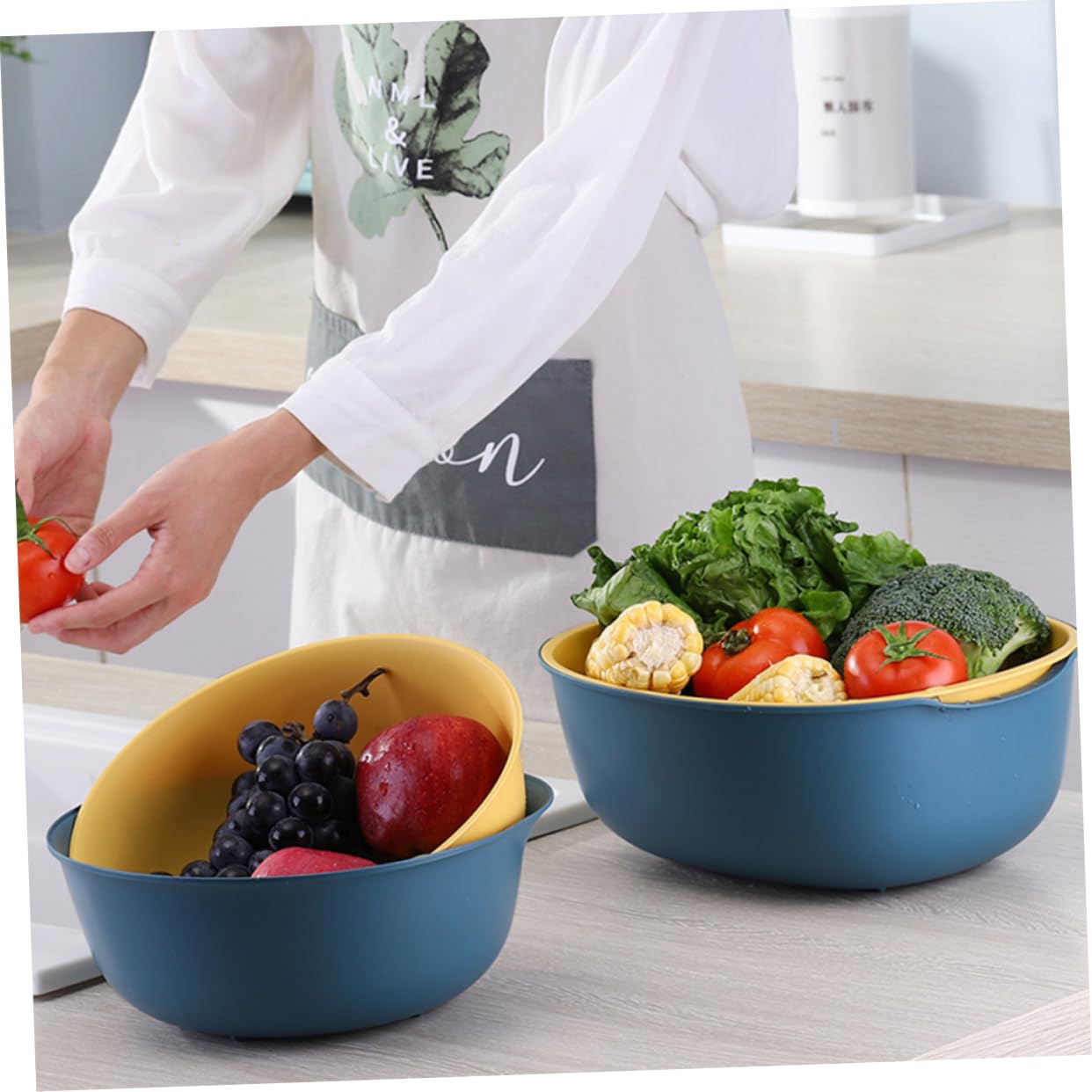 Ciieeo Cestino Scolapasta Clip a Doppio Strato in Pp, per Frutta e Verdura, Drenaggio Rapido e Design Salvaspazio per Cucina e Casa