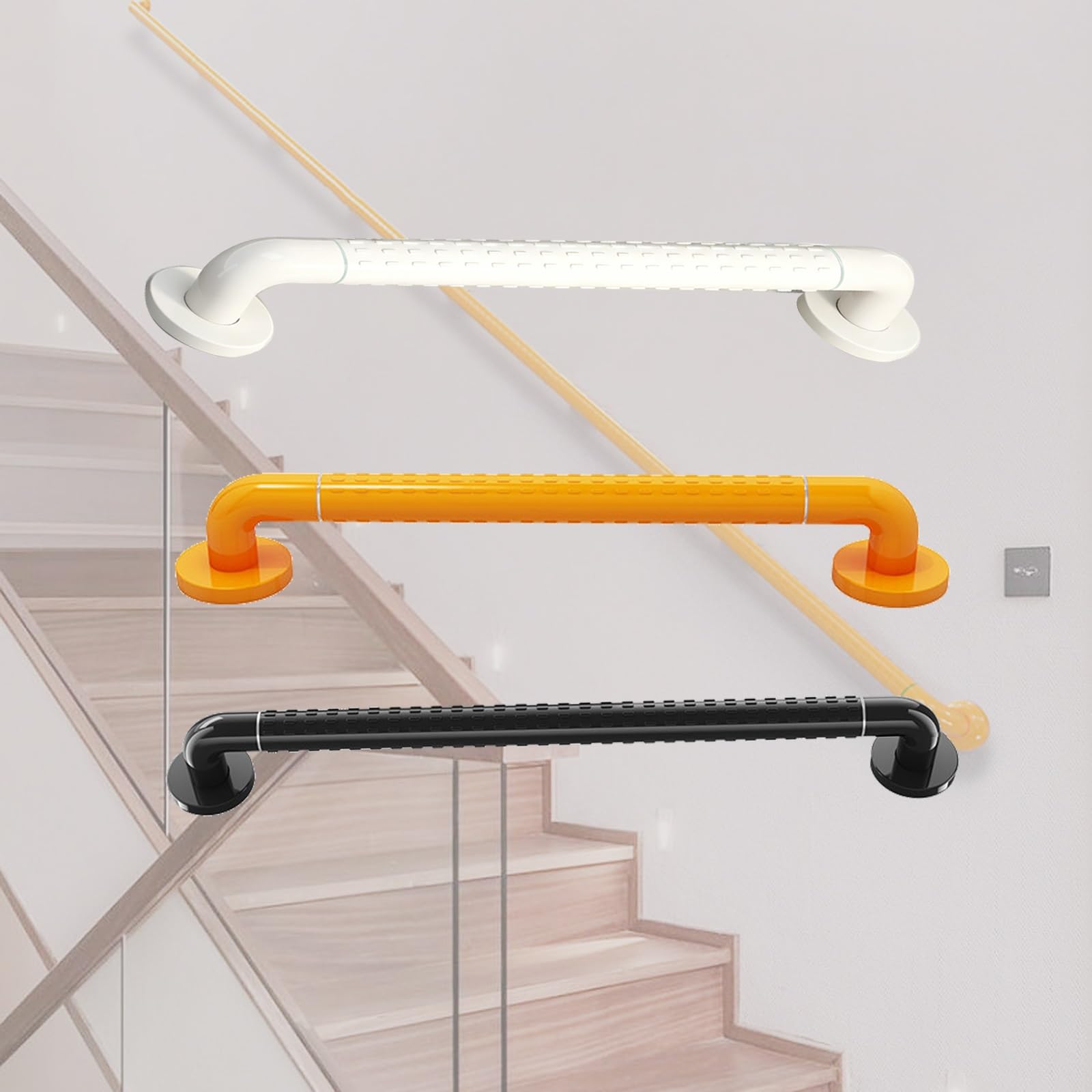 Lmvyuvlf Yellow 304 Stainless Steel Bathroom Grab Bar, Industrial Staircase Railing,80Cm Non-Slip Shower Safety Handrail, With Luminous Ring(,50Cm/1.64Ft)
