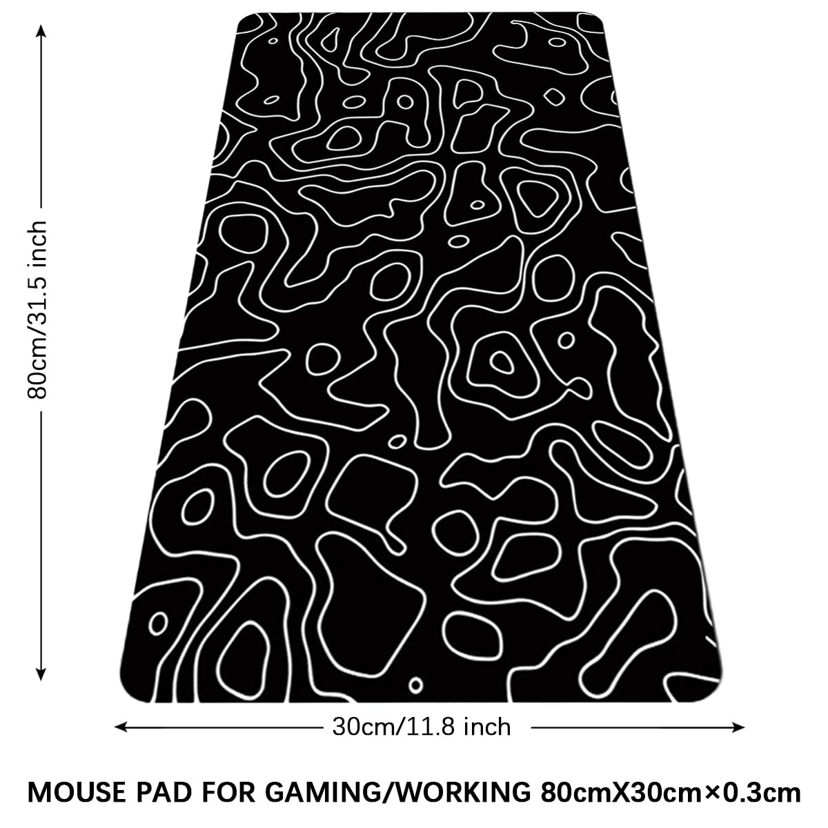 Grand Tapis De Souris Avec Contour Topographique, XL élargi, Avec Base Antidérapante En