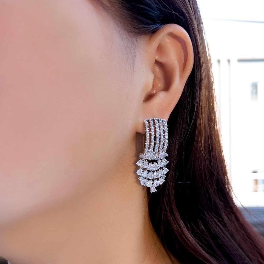 Luxury Cubic Zirconia Chandelier Drop Long Dangle Engagement Wedding Bridal Party Earrings For Women - Image 4