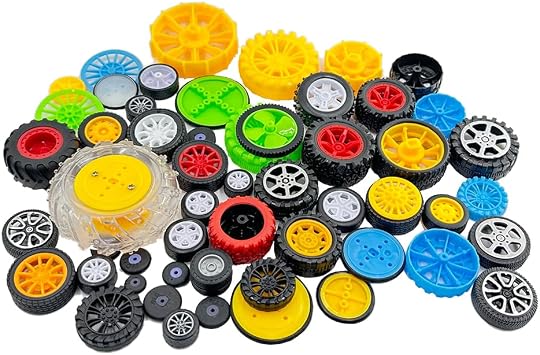56PCS Toy Car Wheel Toy Car Platic and Rubber Tire Wheel with Metal Shaft Axles for RC Car Truck Robot DIY Model Toy Building Parts Style 1