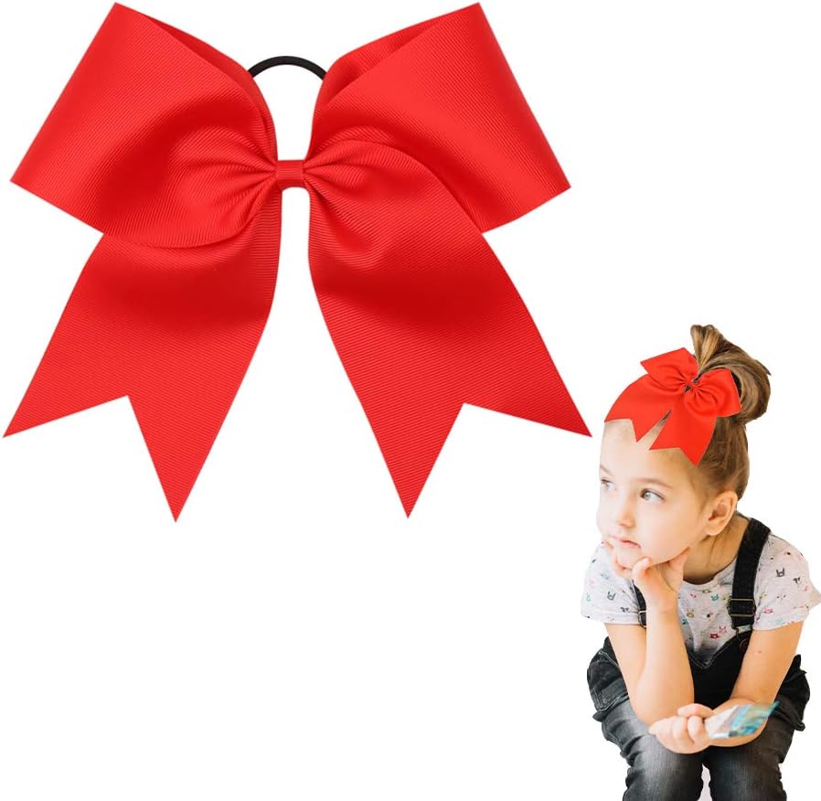 Oaoleer 8" Jumbo Large Cheer Bows Ponytail Holder Elastic Band Handmade Boutique Hair Accessories for Cheerleading Teen Girls College Women Sports (1PCS, Red)