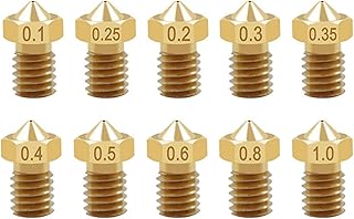 10 Pcs 3D Printer Nozzles MK8 Nozzle, Extruder Print Head for 3D Printer 1.75mm Makerbot Creality CR-10, 10 Different Size 0.1/0.2/0.25/0.3/0.35/0.4/0.5/0.6/0.8/1.0mm (1.75mm Input)
