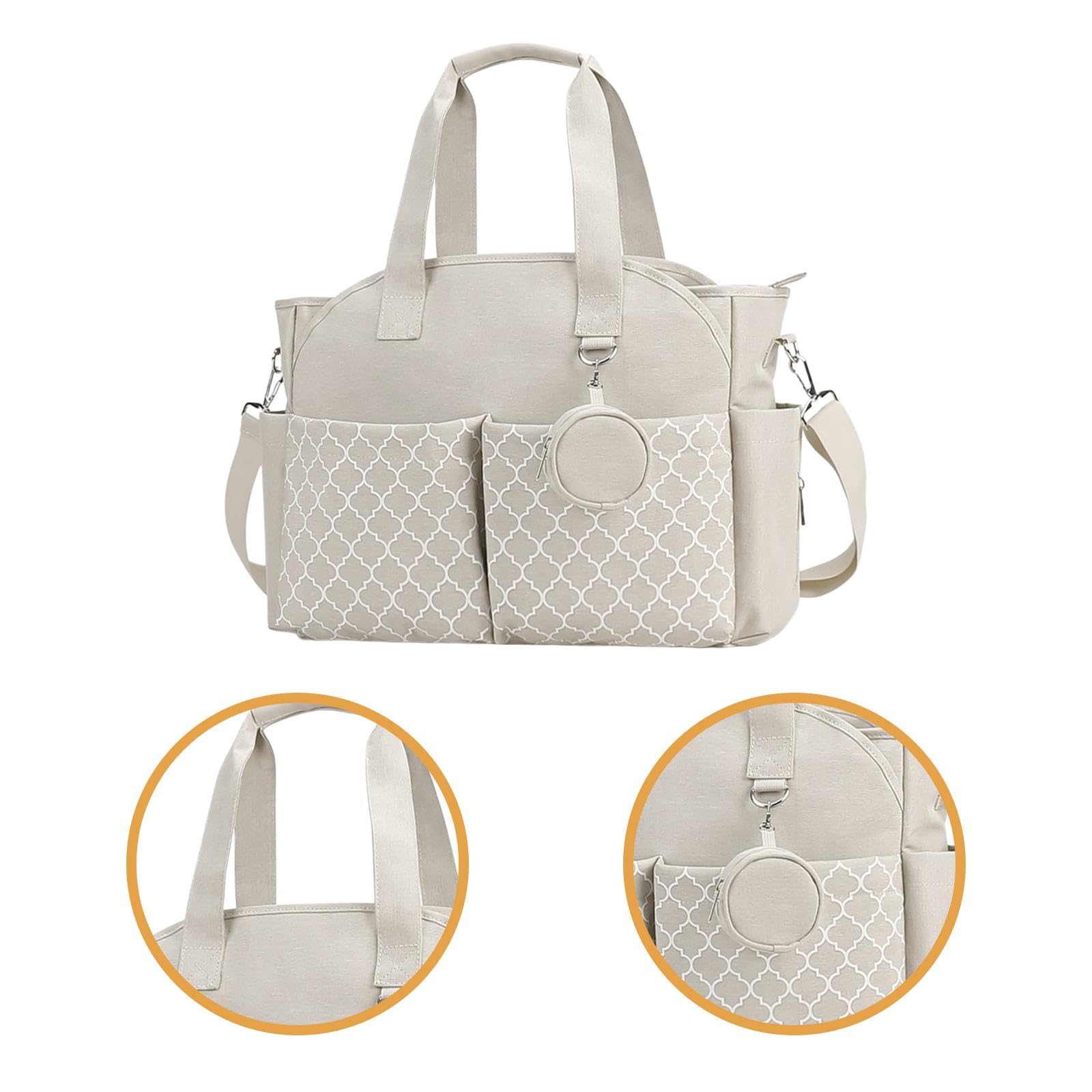 Sac à Langer Élégant avec Grande Capacité de Rangement pour Couches Vêtements de Bébé Lingettes et Accessoires Fabrication en Tissu Effet Velours, Blanc Beige