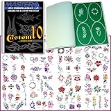 Master Airbrush® Brand Airbrush Tattoo Stencils Set Book #10 Reuseable Tattoo Template Set, Book Contains 100 Unique Stencil Designs, All Patterns Come on High Quality Vinyl Sheets with a Self Adhesive Backing.