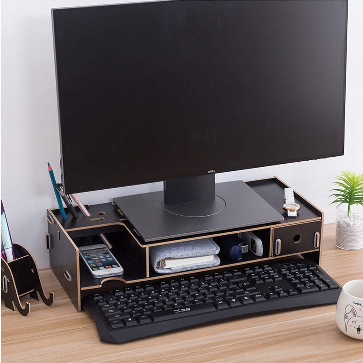 DeHasion Universal Computer Monitor Stand Riser with Storage Organizer Drawers, Desktop,Laptop Stand Riser with Keyboard Storage Space for Home & Office (Black)