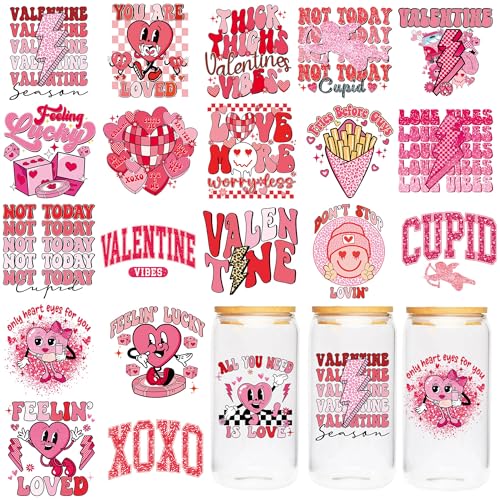 CRASHOT UV DTF Cup Wrap - 20 Sheet Retro Valentine UV DTF Transfer Stickers, Trendy Cup Wraps for Glass, Y2K Style Waterproof Decals, DIY Crafts for Teenagers Friends