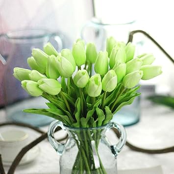 Amazon 造花 枯れない花 チューリップ 造花 インテリア ギフト 大切な人へ感謝の気持ちを伝える 花束 インテリア造花 アートフラワー 本 緑 家 事務所 店 喫茶店 結婚式 パーティーなど様々の応用場所 造花 オンライン通販