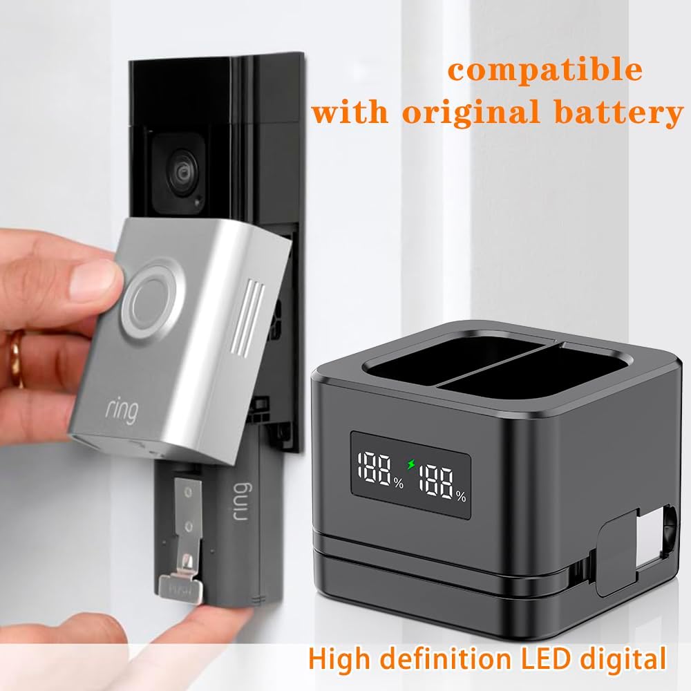 Upgraded,1Pack Batteries Charger,A Charger Compatible with Ring Batteries and Others, LED Digital Display,Dual Charging,for Doorbell Camera 2/3/4,3Plus,Spotlight/Stick Up Cam