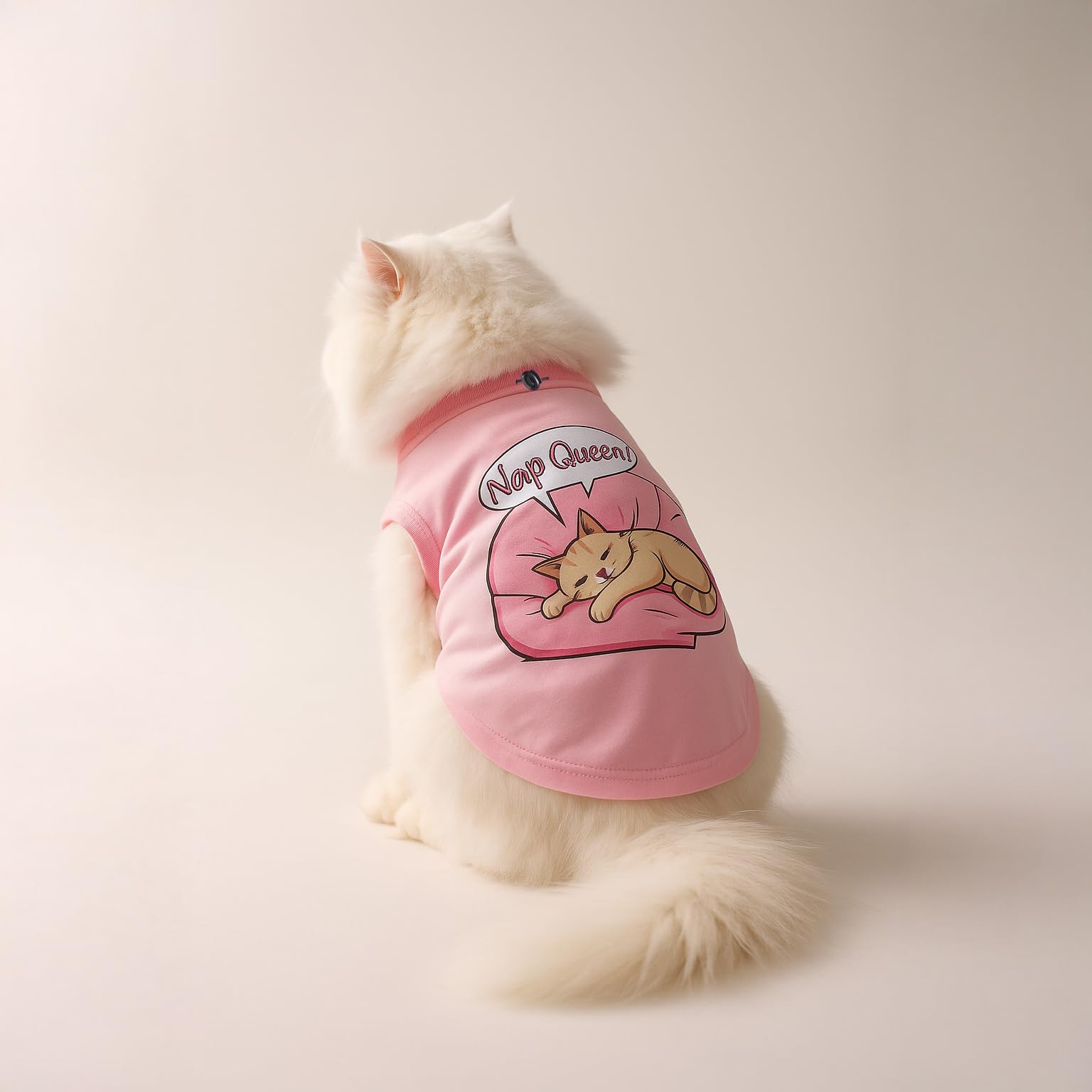 Printed Cat T-Shirt for Small to Large Cats & Kittens | Lightweight Breathable Cotton Pet Apparel | Cute & Stylish, Comfortable Round Neck Cat Clothes (M, Pink)-image-22