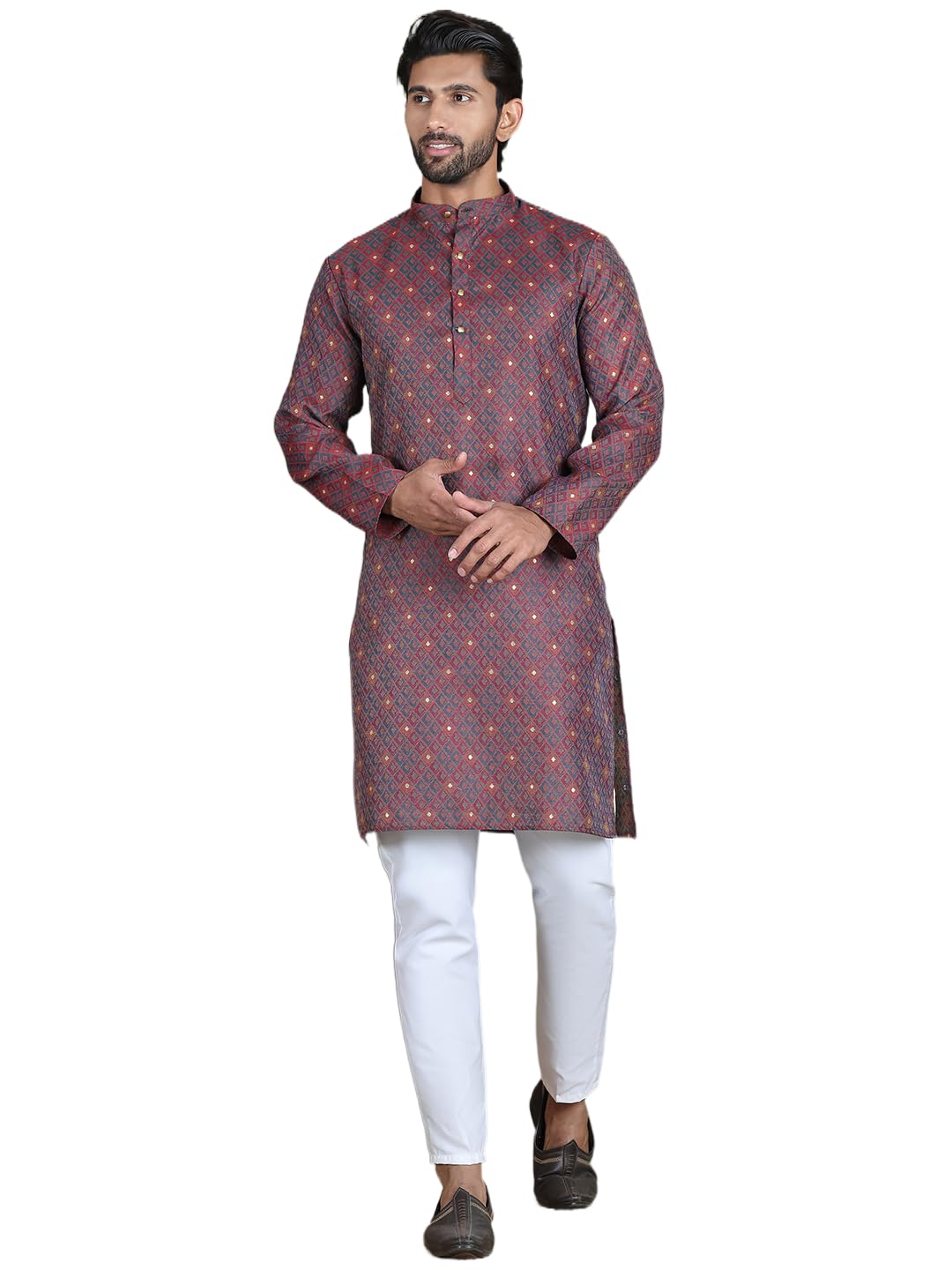 Blue Woven Design Straight Kurta Pyjama Set-image-27