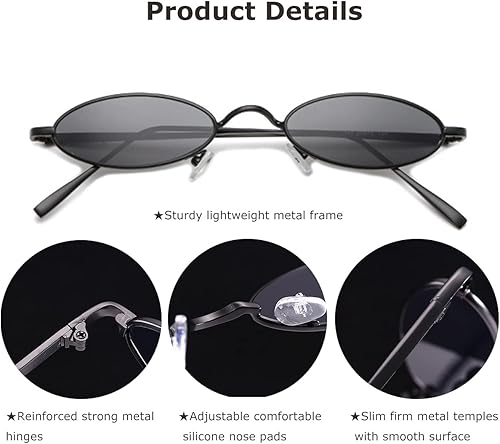 Miniatura 5 de Armear Gafas de sol ovaladas vintage pequeñas y estrechas y redondas con marco de metal, gafas hippie