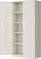 Vista 27 de Greenvelly Armario de almacenamiento de metal con puertas de bloqueo, gabinete de almacenamiento con cerradura de 72 pulgadas gris oscuro