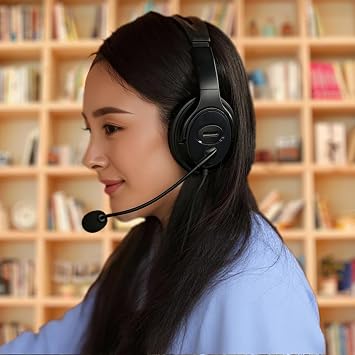 USB Headset with Mic, Computer Wired Headphones with Microphone for PC, Laptop (Black - Full Ear Cups)