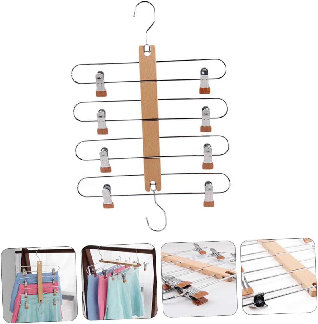 Solid Wood Pants Hangers Skirt Hanger Clips for Women Clothing Display Closet Rack Multi