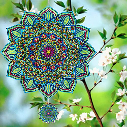 Wind Spinners Home Garden Decor, Patio Yard Backyard Outdoor Art Outside Decorations 3D Mandala Metal Stainless Steel Decoration, 12＂Wind Spinner Gifts For Lawn Hanging Pinwheels Crafts Ornaments #TOP3