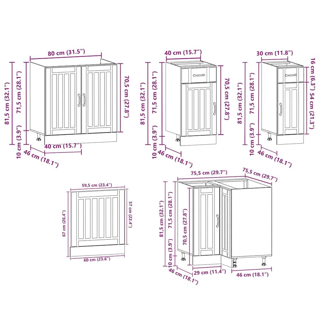 Ensemble d'armoires de Cuisine 11 pcs Kalmar Bois d'ingénierie Noir avec Rangement spacieux tiroir Porte Vaisselle casseroles ustensiles pour cellier Salle et comptoir