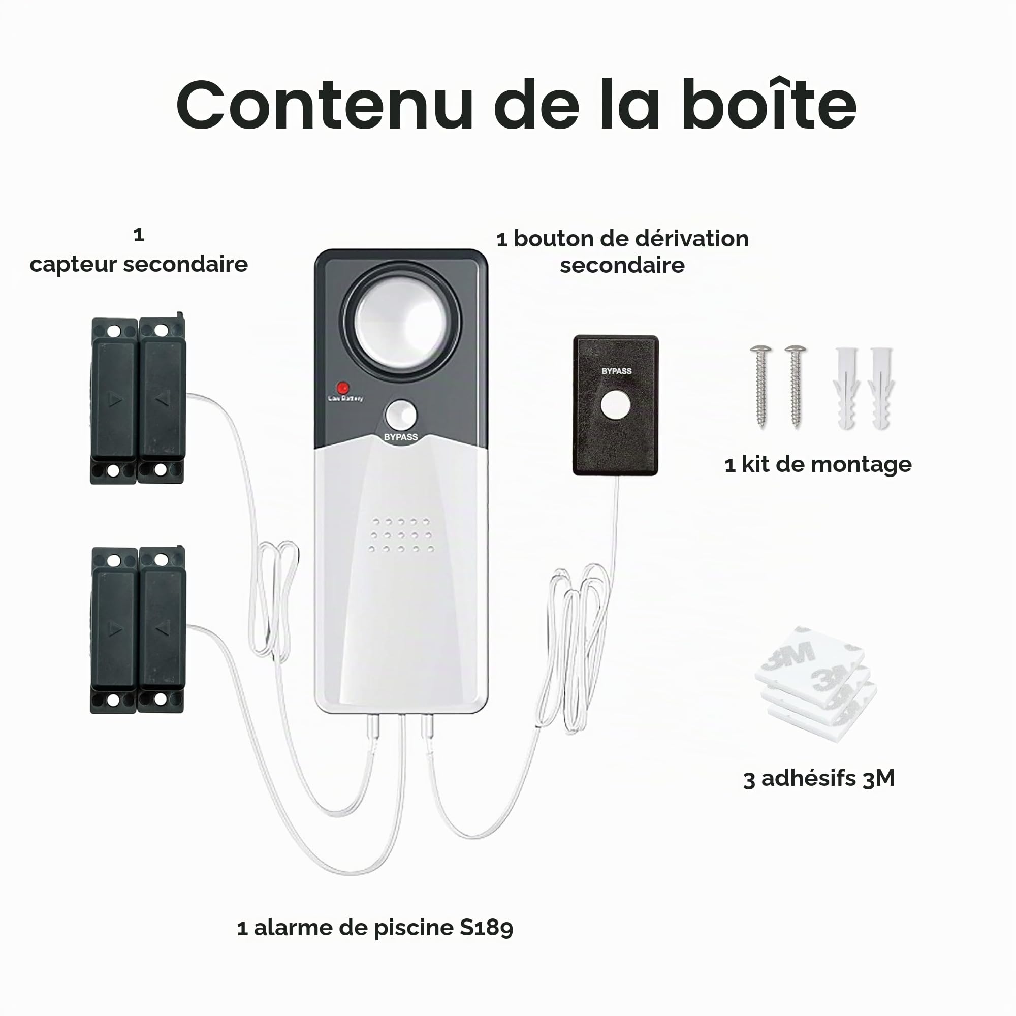 Techko S189 Alarme de piscine ultra fine et sûre pour enfants, conforme à la norme ETL UL 2017, résistante aux intempéries, alarme puissante de 110 dB avec 2 boutons de dérivation, gris, 1 pièce