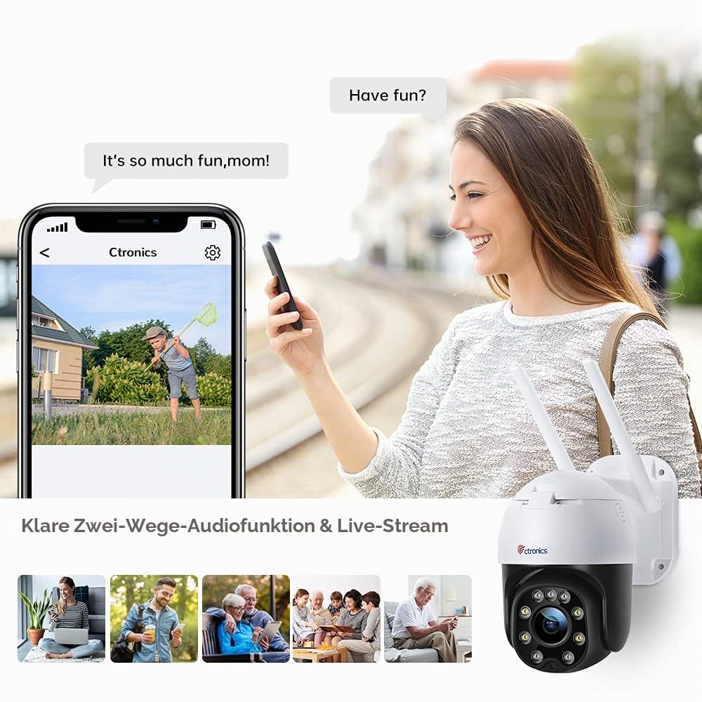 Ctronics 4G LTE Überwachungskamera Aussen mit SIM Karte, PTZ 360° IP Kamera Ohne WLAN Outdoor mit FarbNachtsicht, 30m Nachtsicht in Farb, PC/APP, FTP/NAS/Cloud, 2-Wege-Audio, IP66