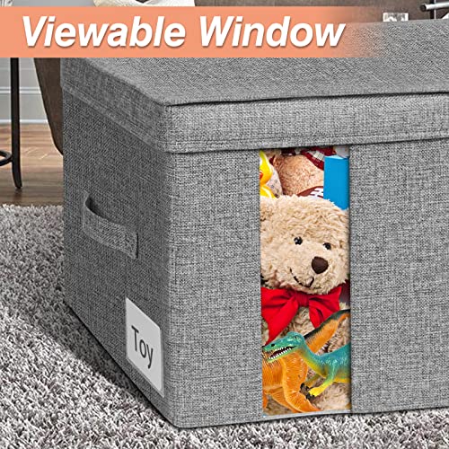 Punemi Large Storage Bins With Lids, 2 Pack Foldable Clothes Storage Box For Closet Organizer, Fabric Storage Cubes With 2 Handles & Viewable Window For Blanket Comforter Bedding, 21X13.4X11.4In #TOP4
