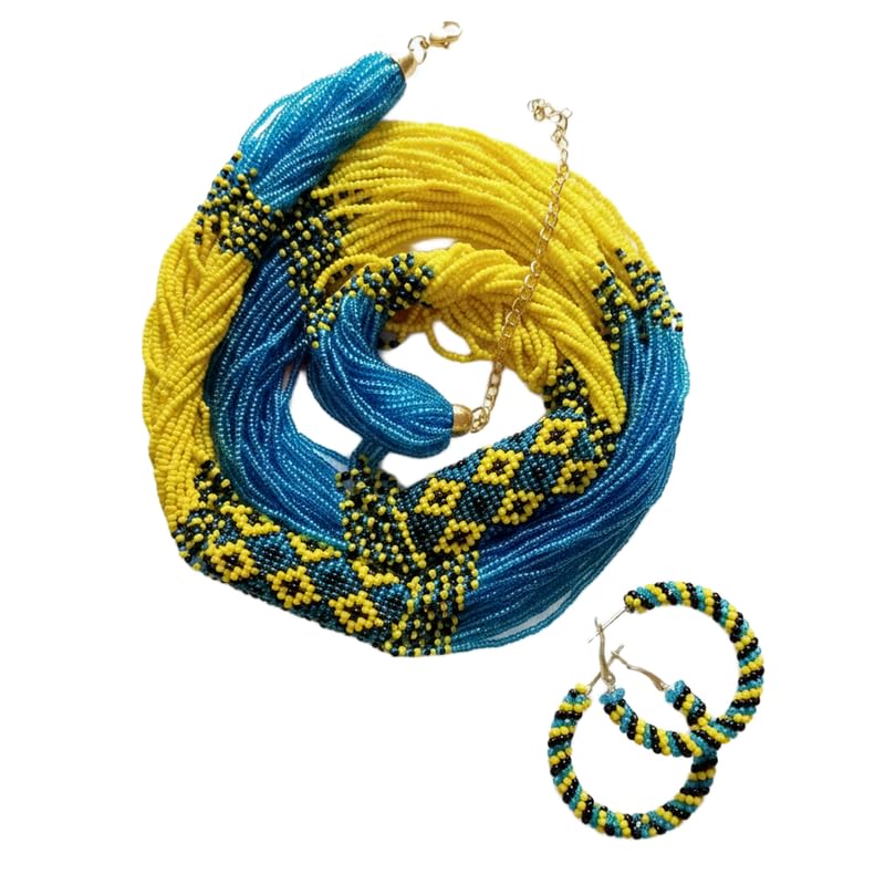 Joyería ucraniana Gerdan de girasol: conjunto de collar y pendientes multicolor LKBEADS