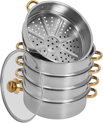 Miniatura 2 de Olla de vapor de acero inoxidable de fondo grueso, olla de vapor de 5 niveles para cocinar, olla vaporera de acero inoxidable 304 de grado