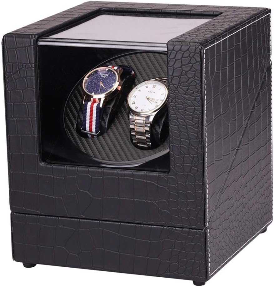 FENOKD Automatic Watch Winder Double Watch Winder Box 2 + 0 Shaker 5 Gear with Quiet Motor and Wood PU Leather Powered Automatic Watch Winder