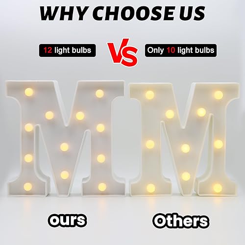 Miniatura 4 de HXWEIYE - Letra luminosa M con luces LED, diseño de marquesina con 26 letras del alfabeto y números del 0 al 9, funciona con baterías, luz cálida