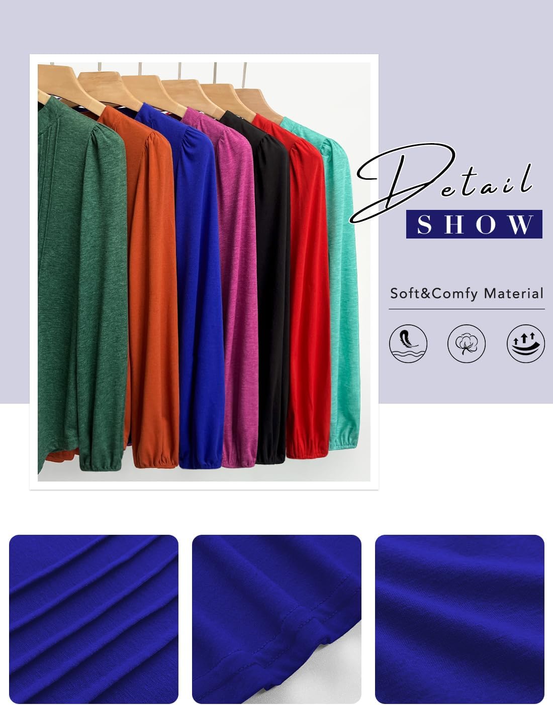 MIHOLL Women's V Neck Puff Long Sleeve T Shirts Pleated Casual Loose Tunic Blouse - Image 5