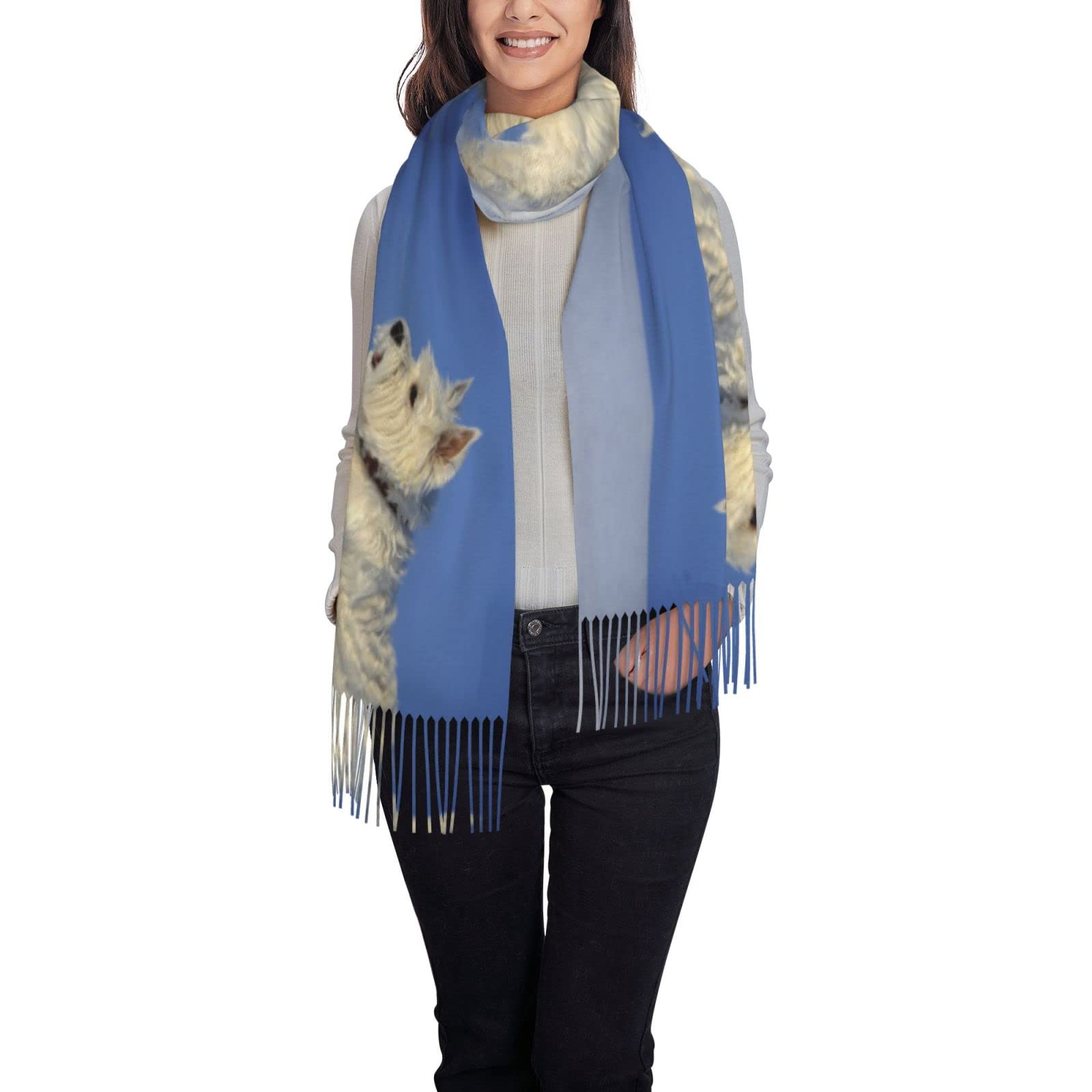 ANGYANG Scarf Westie Winter West Highland White Terrier Dogs Womens Large Soft Cashmere Feel Shawls Wraps Light Stole 192x75 cm