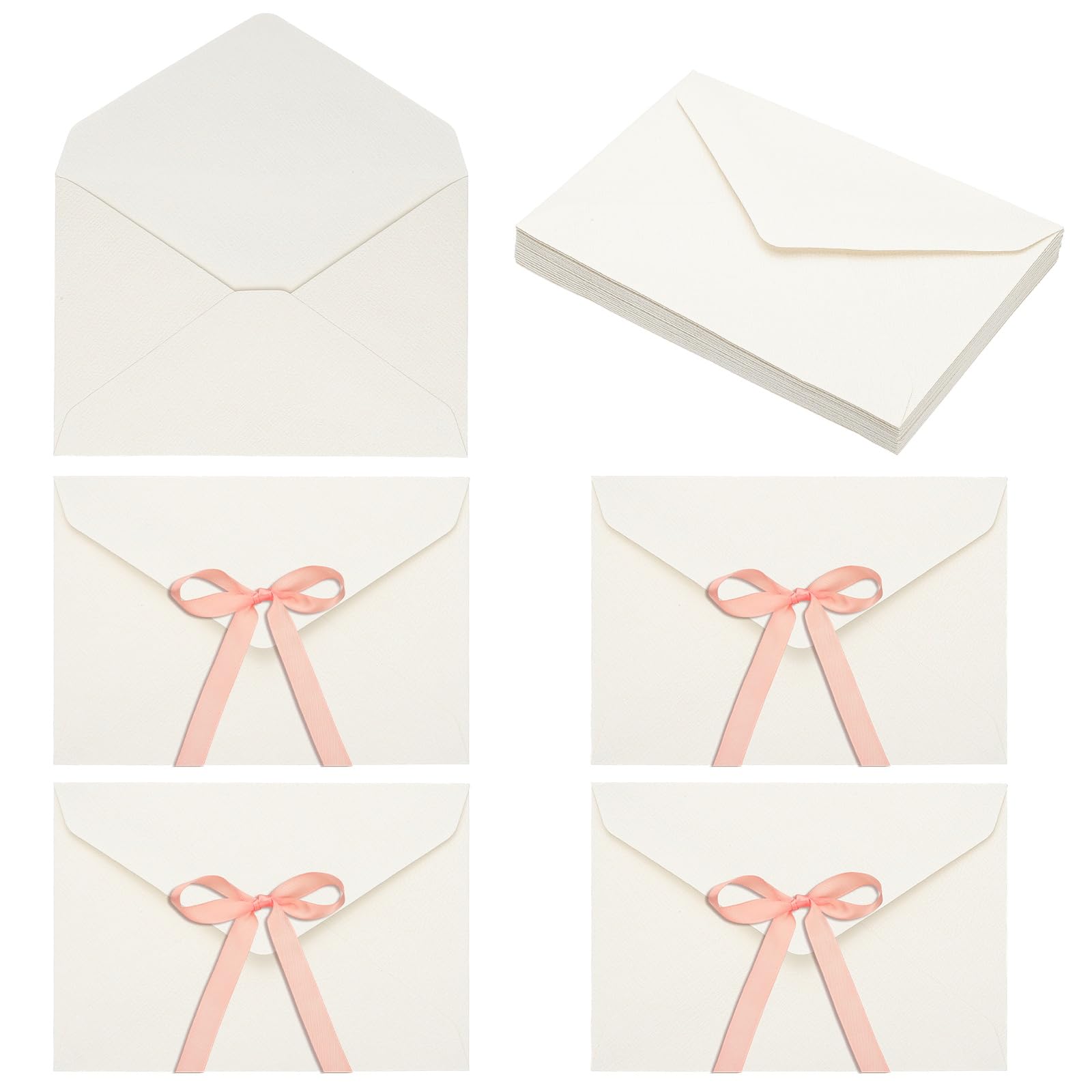 sourcing map 20 Pack Greeting Card Envelopes with Ribbon Bow, 6.3" x 4.4" Tiny Items Storage Vintage Cute Present Card Holder for Wedding Greeting Party Postcards, White