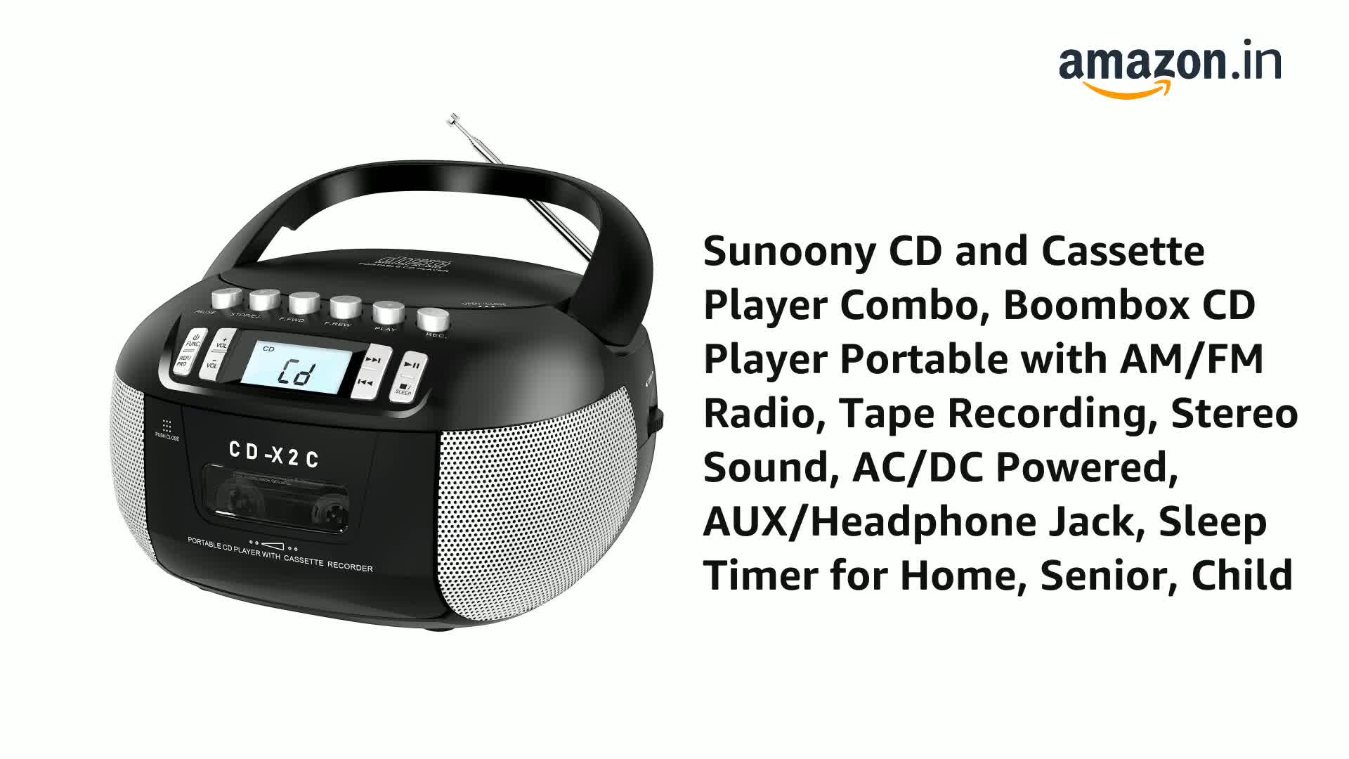 Sunoony CD and Cassette Player Combo, Boombox CD Player Portable