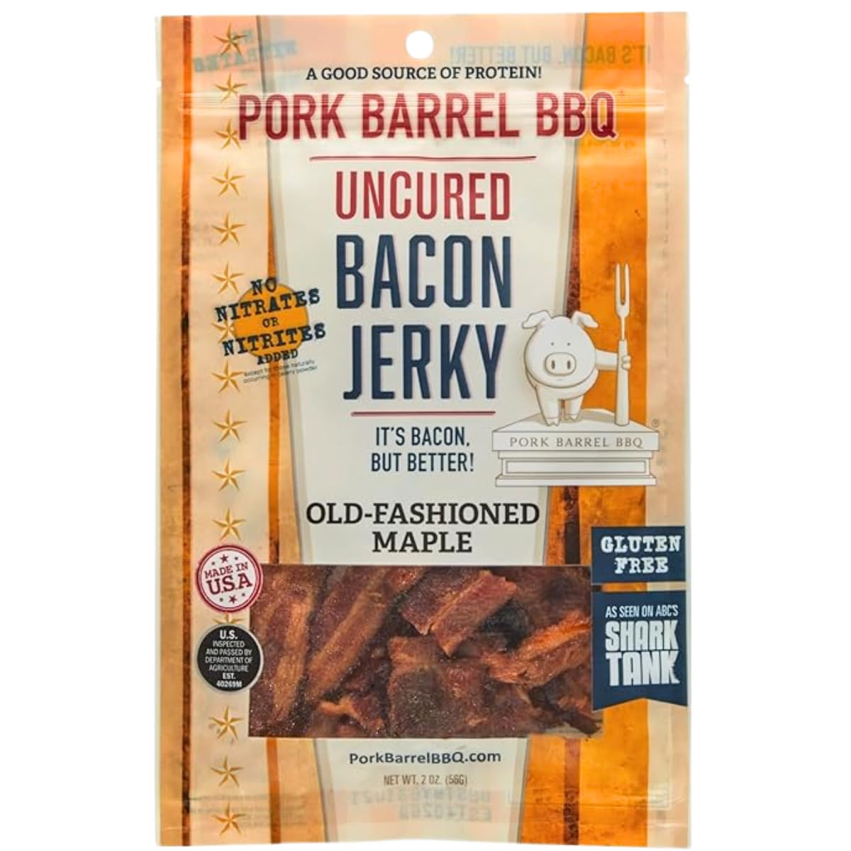 Pork BBQ Old-Fashed Maple Bacon Jerky - Und Snas, Sweet
