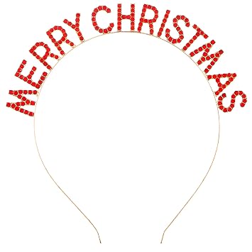 Merry Christmas Headbands for Women - Rhinestone Merry Christmas Headband for Holiday Costumes for Women Hair Accessories - Holiday Decorations Party SuppliesRed