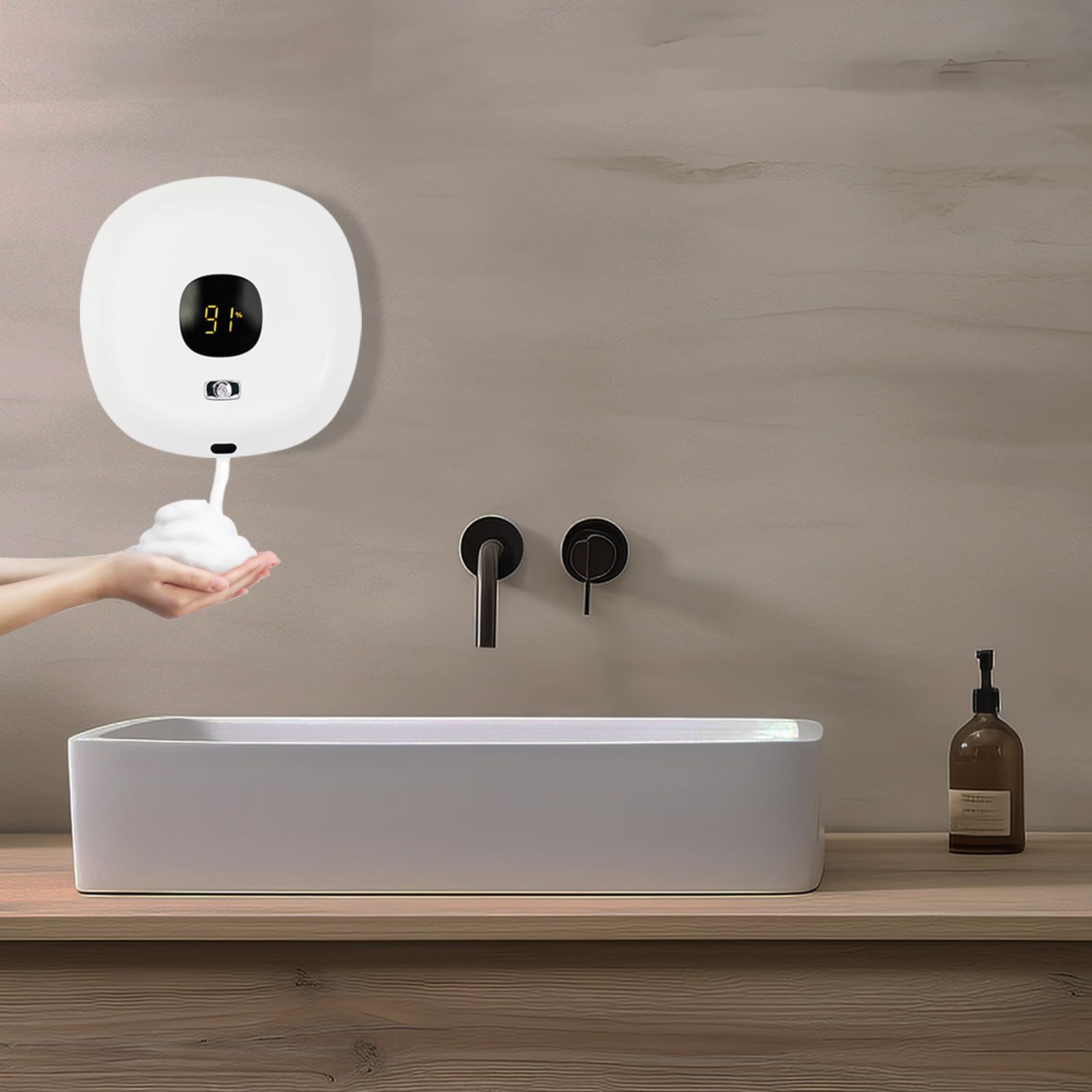 Distributore automatico di sapone in schiuma da 300 ml, distributore automatico di sapone, fissaggio a parete senza fori e ricaricabile, con sensore Soap Dispenser senza contatto