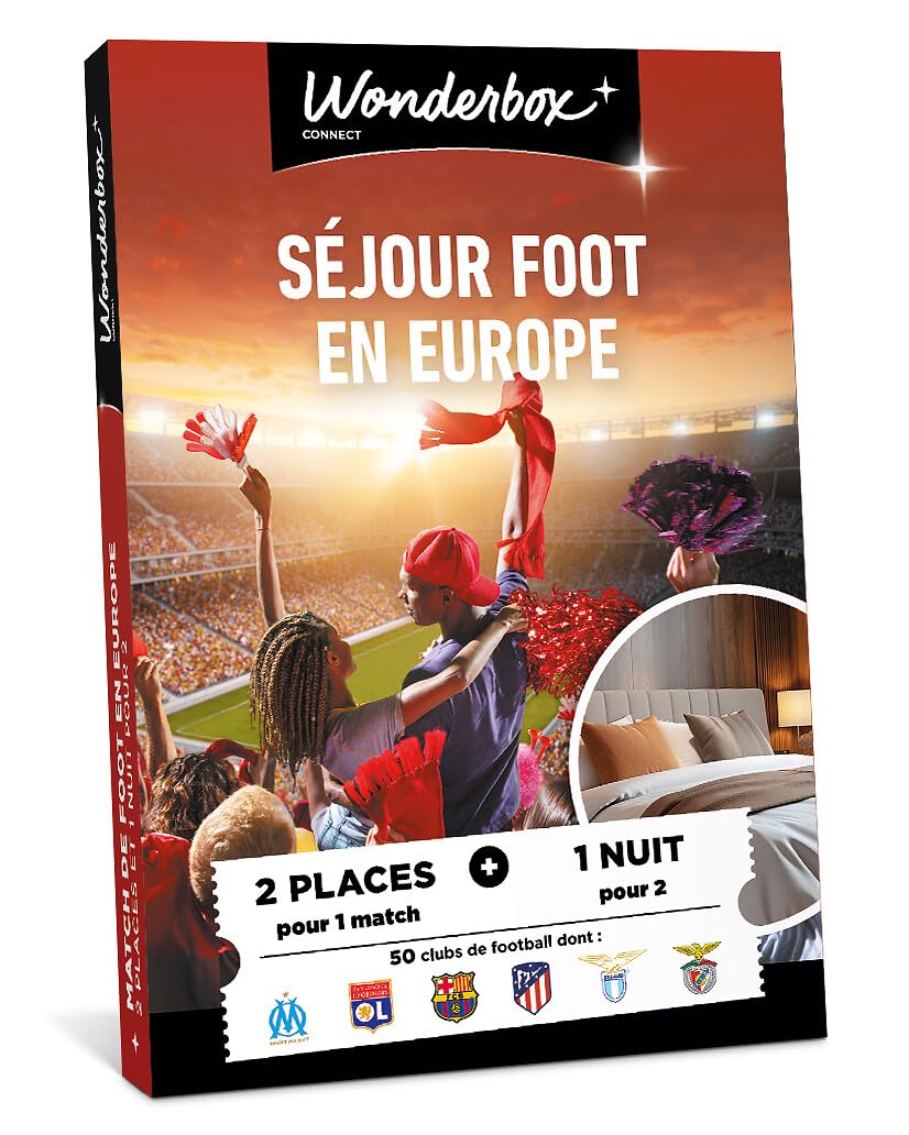 Wonderbox Connect - Coffret Cadeau - Séjour Foot en Europe - 2 places pour 1 match au choix - 1 nuit pour 2 - Validité 27 mois