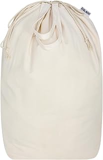 Canvas Laundry Bags with Handles & Drawstring Cotton Laundry Basket Hamper Liner Washable Extra Large Heavy Duty Dirty Clothes Bag with Square Base for Travel College Dorm (Natural