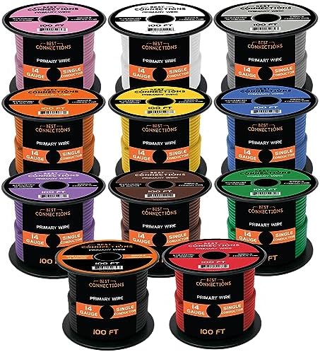 AUDIOPIPE 14 Gauge Automotive Primary Wire (100ft Each  11 Color Bundle Set)  Durable Primary/Remote, Power/Ground Electrical Wiring for Trailer, Speaker, Lighting Circuits  1,100ft Total