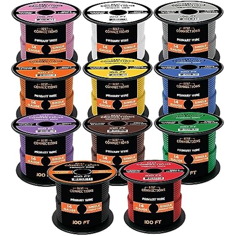 Best Connections 14 Gauge Automotive Wire Bundle Set (25ft–100ft Each) Durable Primary/Remote, Power/Ground Electrical Wiring (100 Ft Rolls, 11 Rolls) (BC-14-100x11) Cover