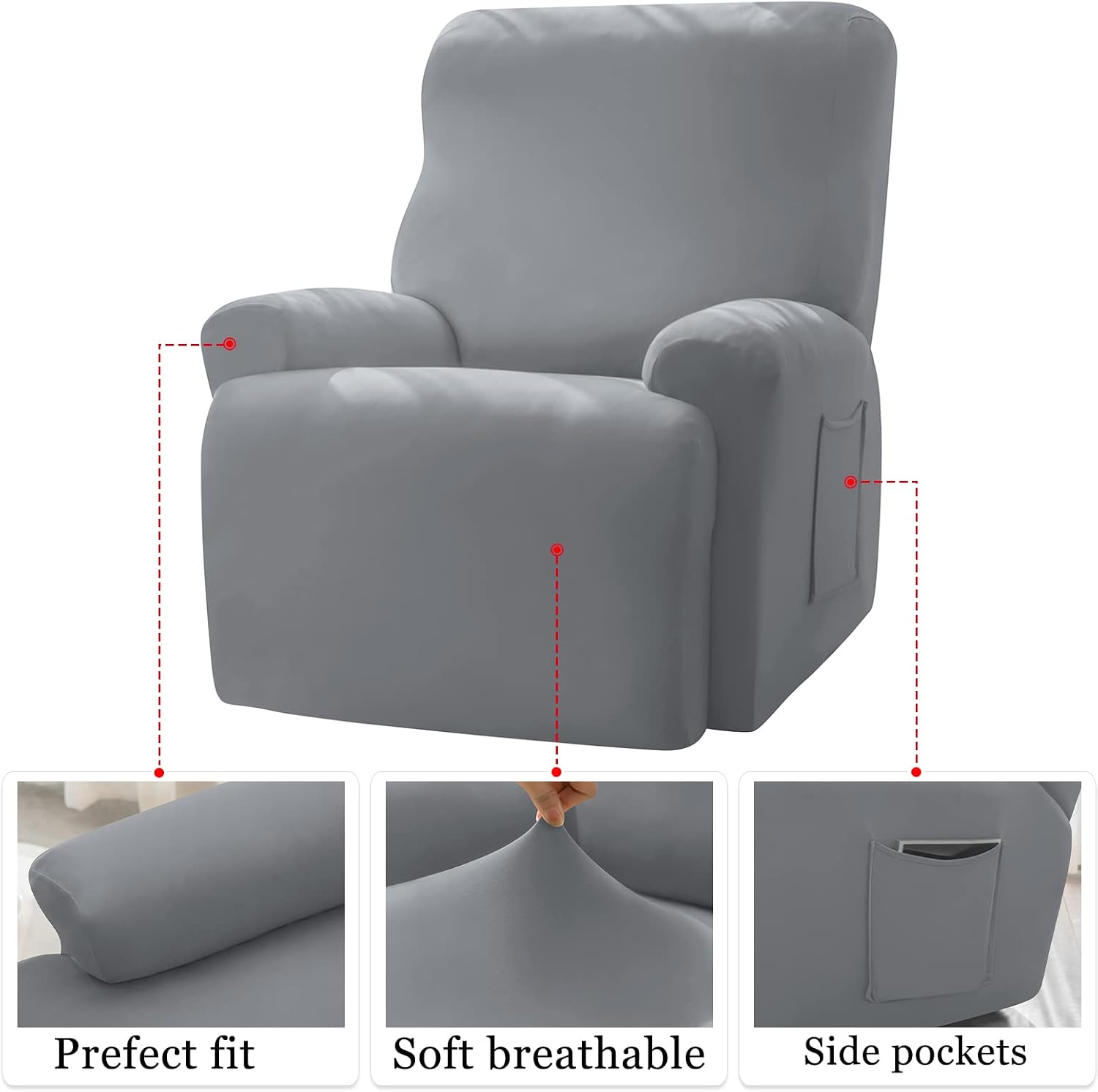Leorate Reclining Chair Covers Stretch Armchair Covers with Pocket Decoration Spandex Fabric Recliner Sofa Slipcovers for Living Bedroom Home - Image 5