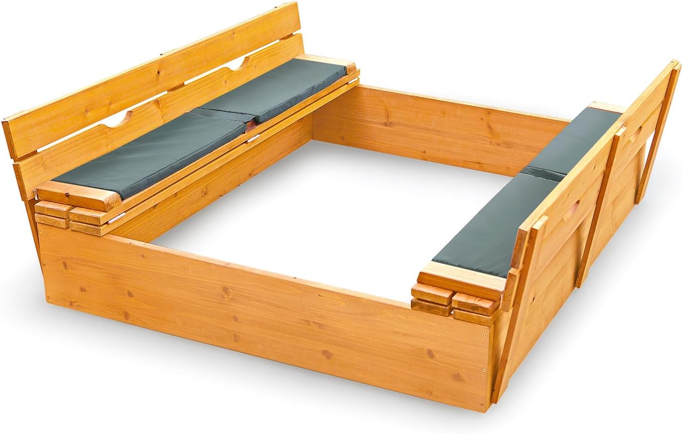 Badger Basket Seat Cushions for Convertible Sandbox Benches - Set of 2 Outdoor Bench Pads with Secure Straps, Easy-Clean Polyester Fabric & Foam Filling for Kids Play Area - Green